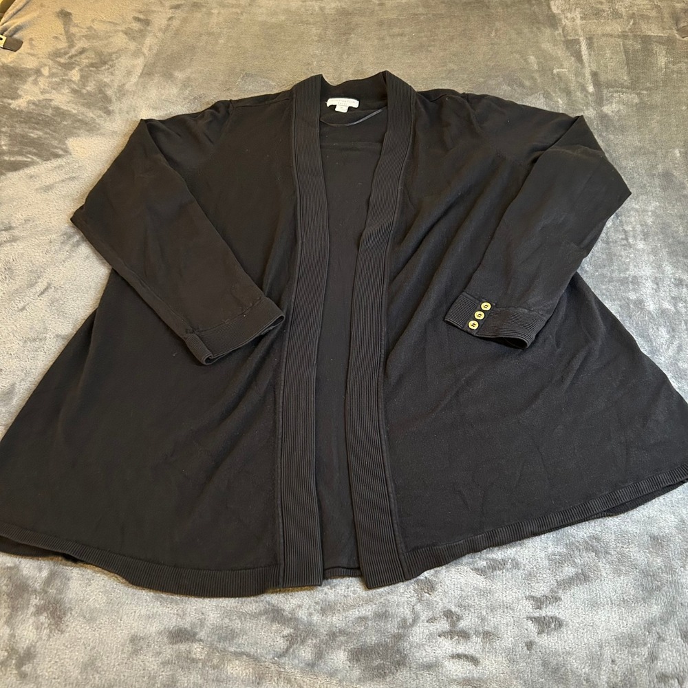 Charter Club Black‎ Open Front Knit Cardigan with Gold Buttons Womens size 2X